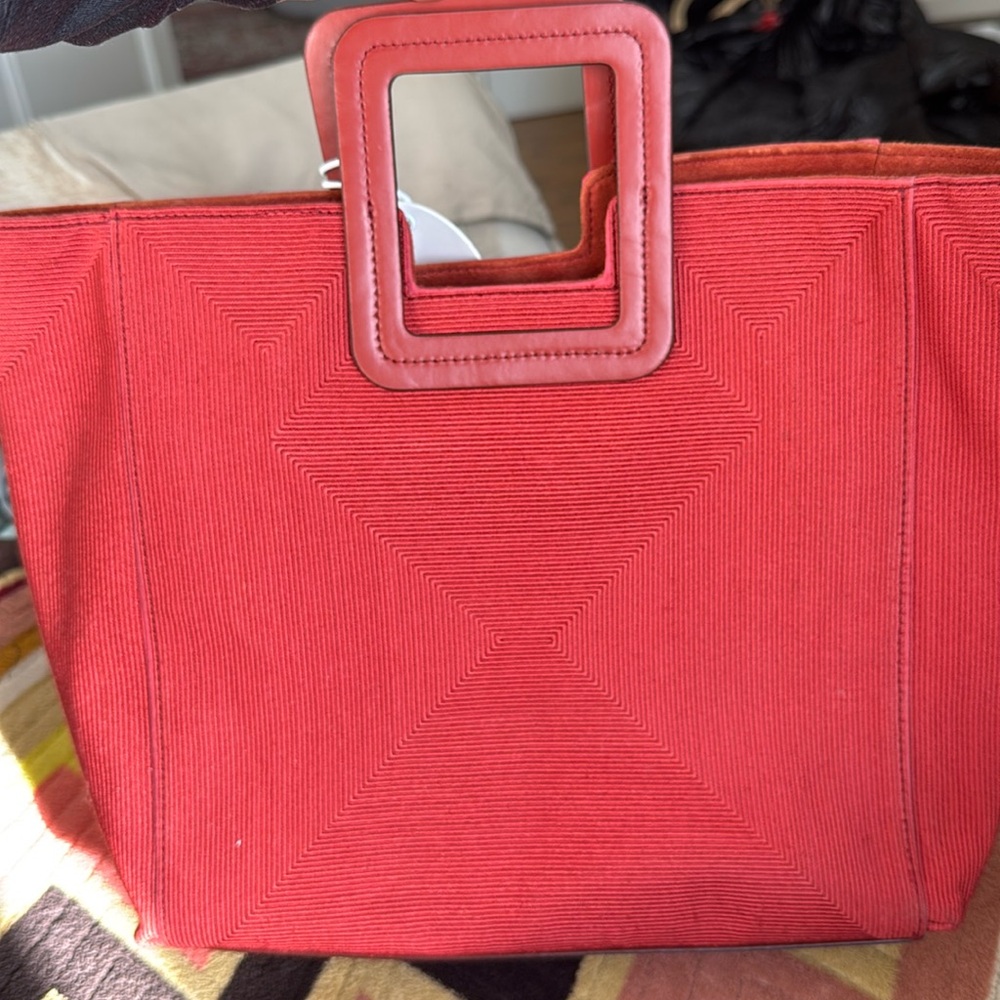 Staud Shirley leather/fabric bag. Cognac/rust color